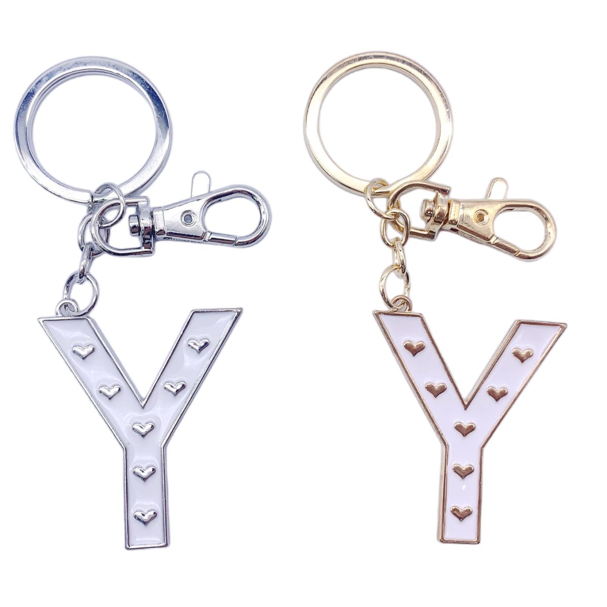 Nøkkelring Y Hvit emalje Gull/Sølv