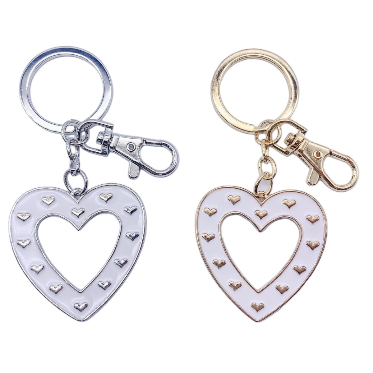 Nøkkelring Hjerte Hvit emalje Gull/Sølv