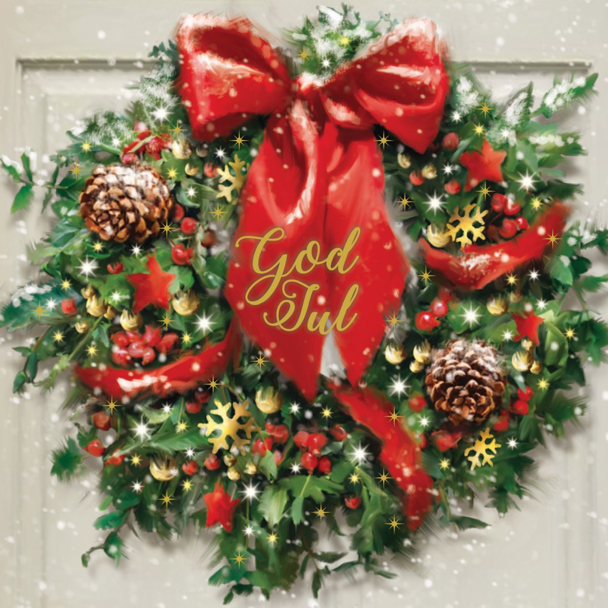 Julekort kvadratisk 6 pk Julekrans