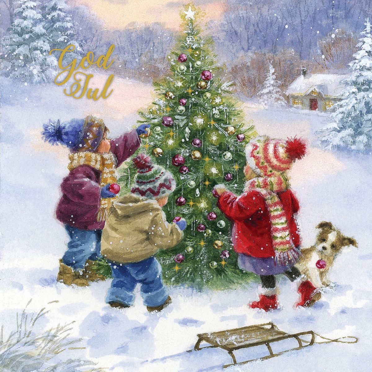 Julekort kvadratisk 6 pk Barn juletre