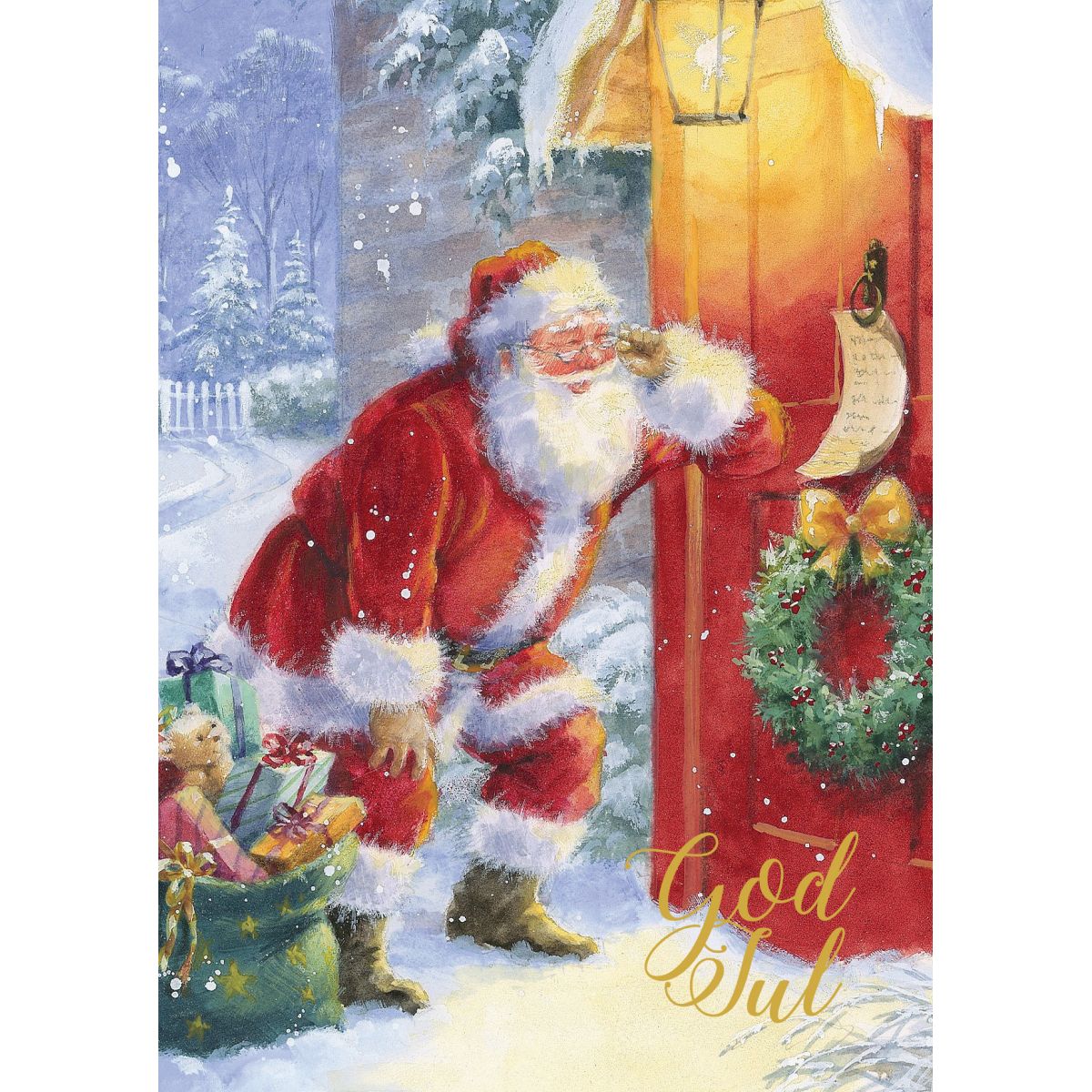 Julekort Dbl 6 pk Nisse Ved Dør