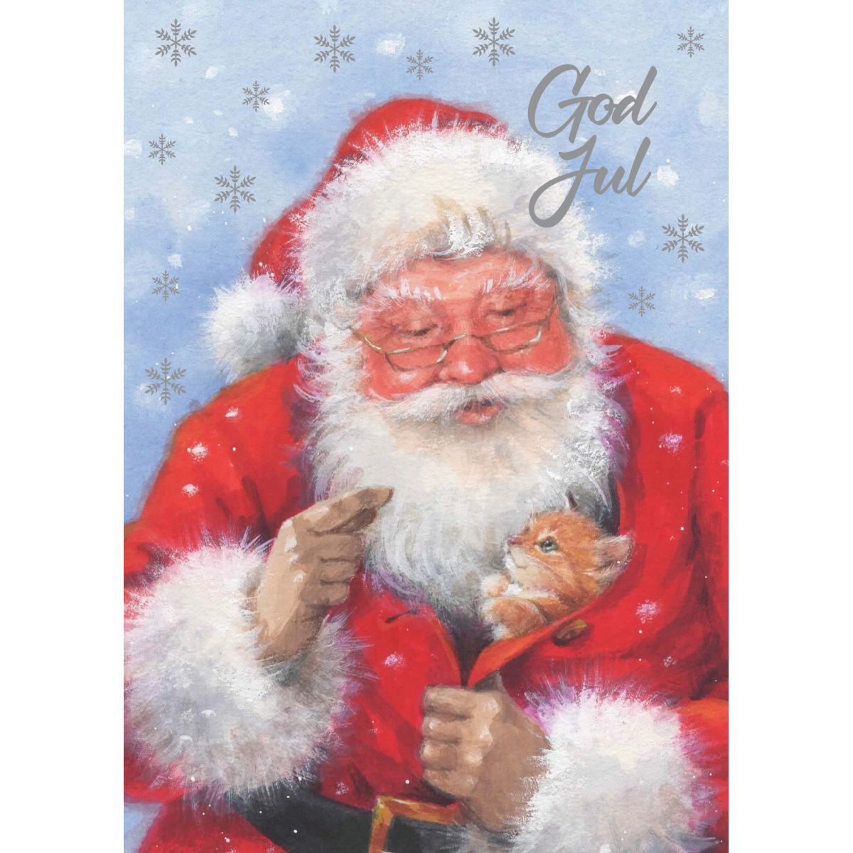 Julekort Dbl 6 pk Nisse m/katte