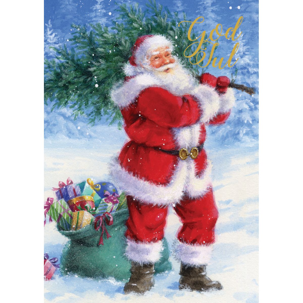 Julekort Dbl 6 pk Nisse m/sekk
