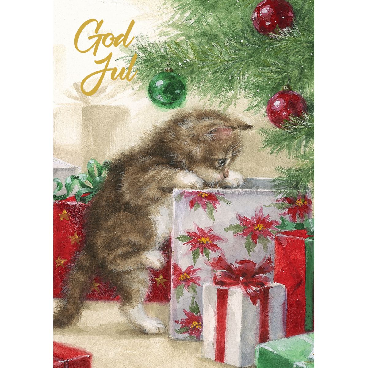 Julekort Dbl 6 pk Kattunge/Gaver