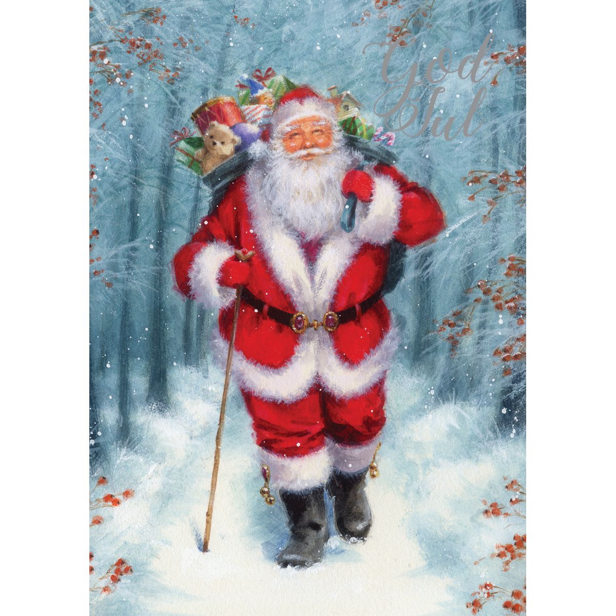 Julekort Dbl 6 pk Nisse m/gavesekk