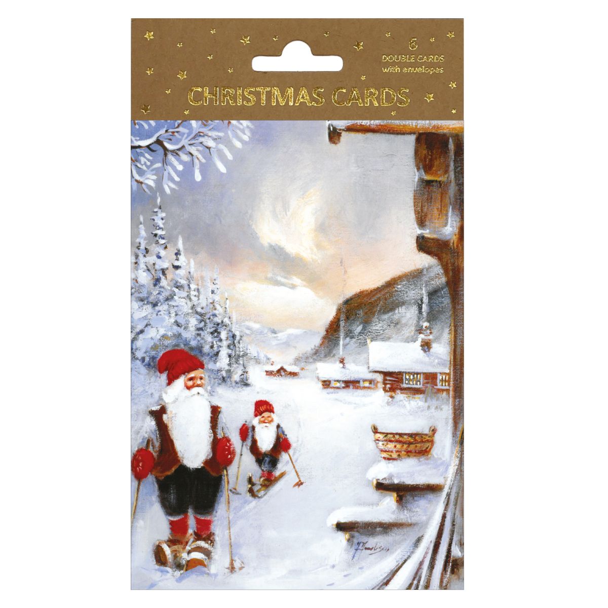 Julekort Dbl 6 pk J.Jacobsen Nisser På Ski