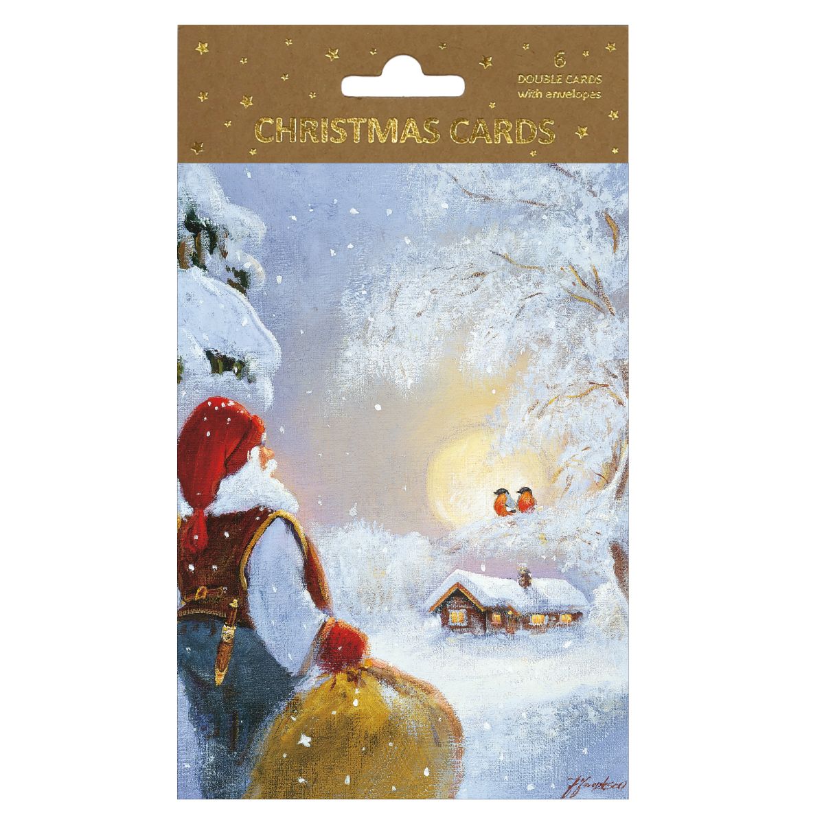 Julekort Dbl 6 pk J.Jacobsen Nisse m/sekk