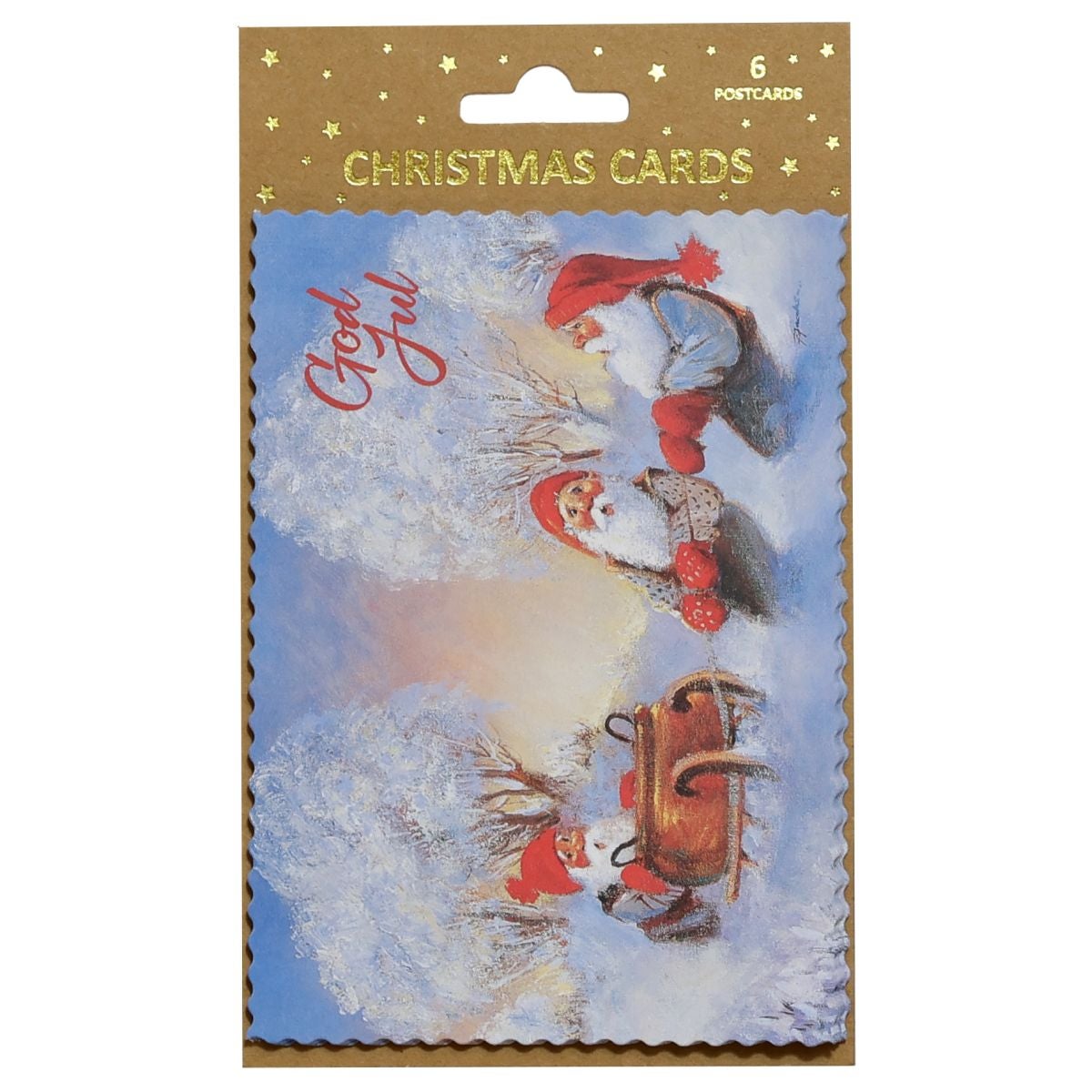 Julekort Postkort 6 pk J.Jacobsen Nisser m/kjelke