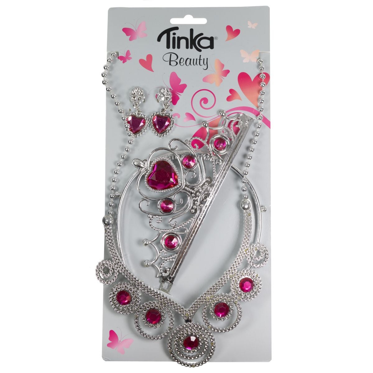 Prinsessesett Tiara, Ørepynt, Kjede Rosa Tinka
