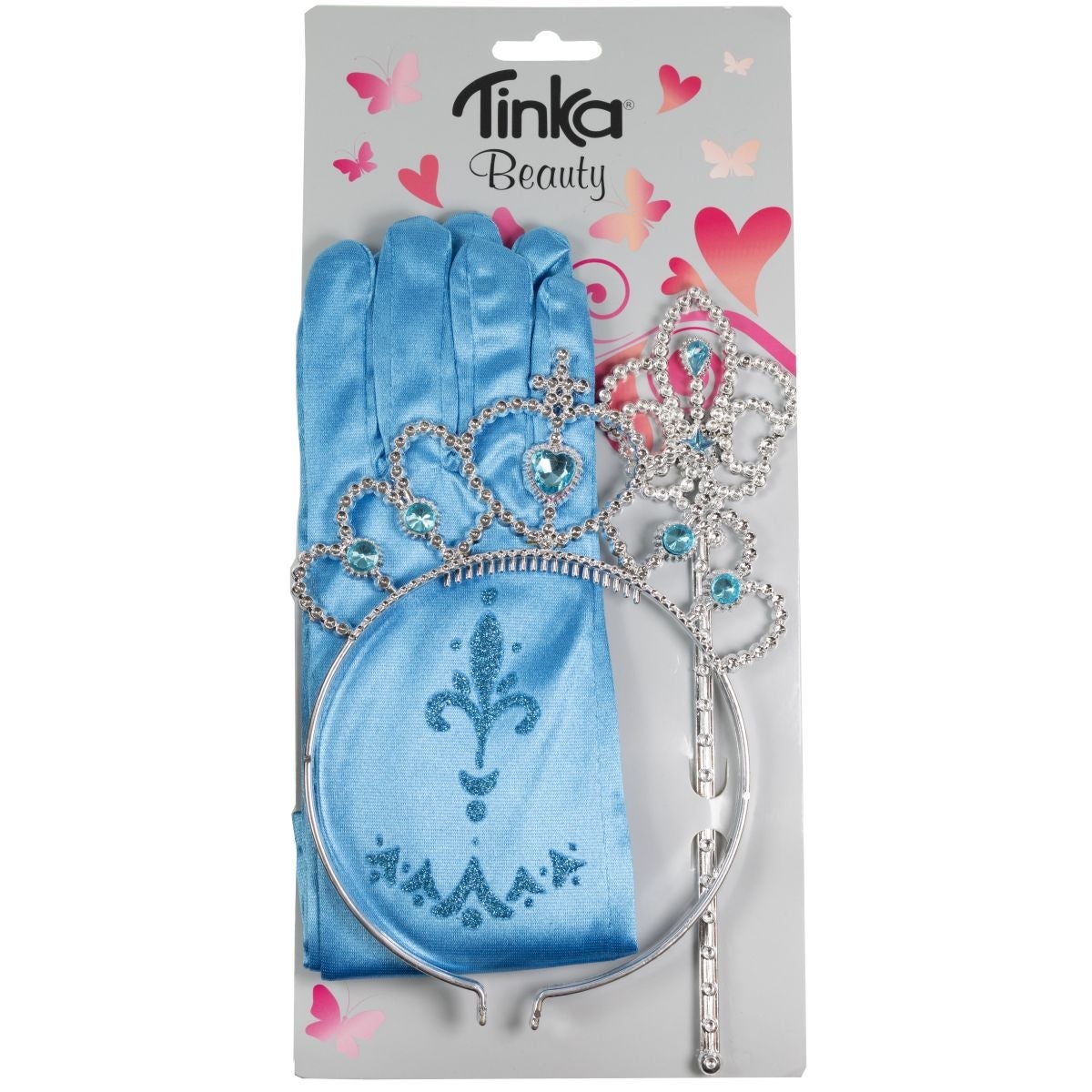 Prinsessesett Tiara,hansker,septer blå