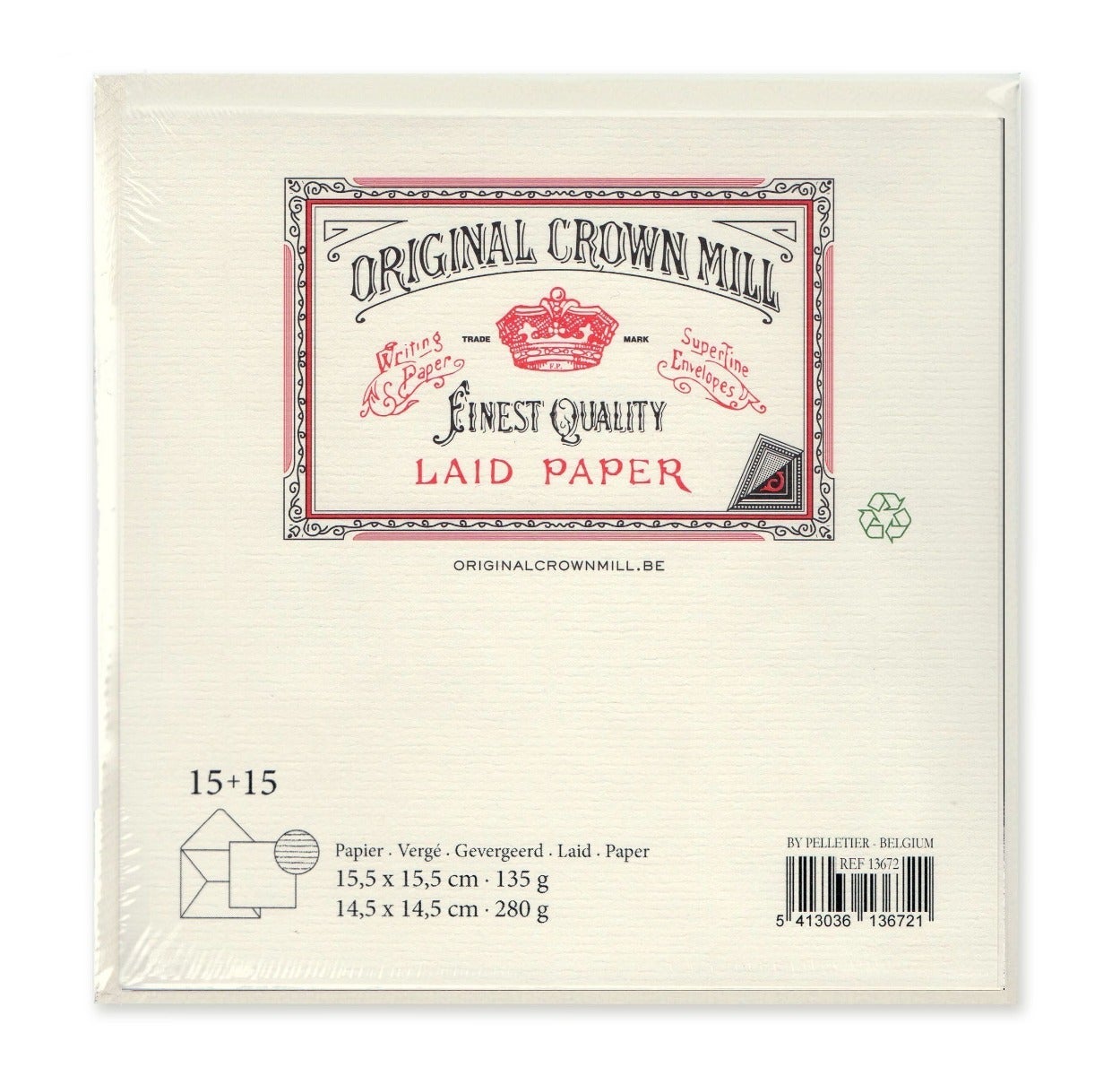 Kort og konvolutt Crown Mill kvadratisk 15 stk