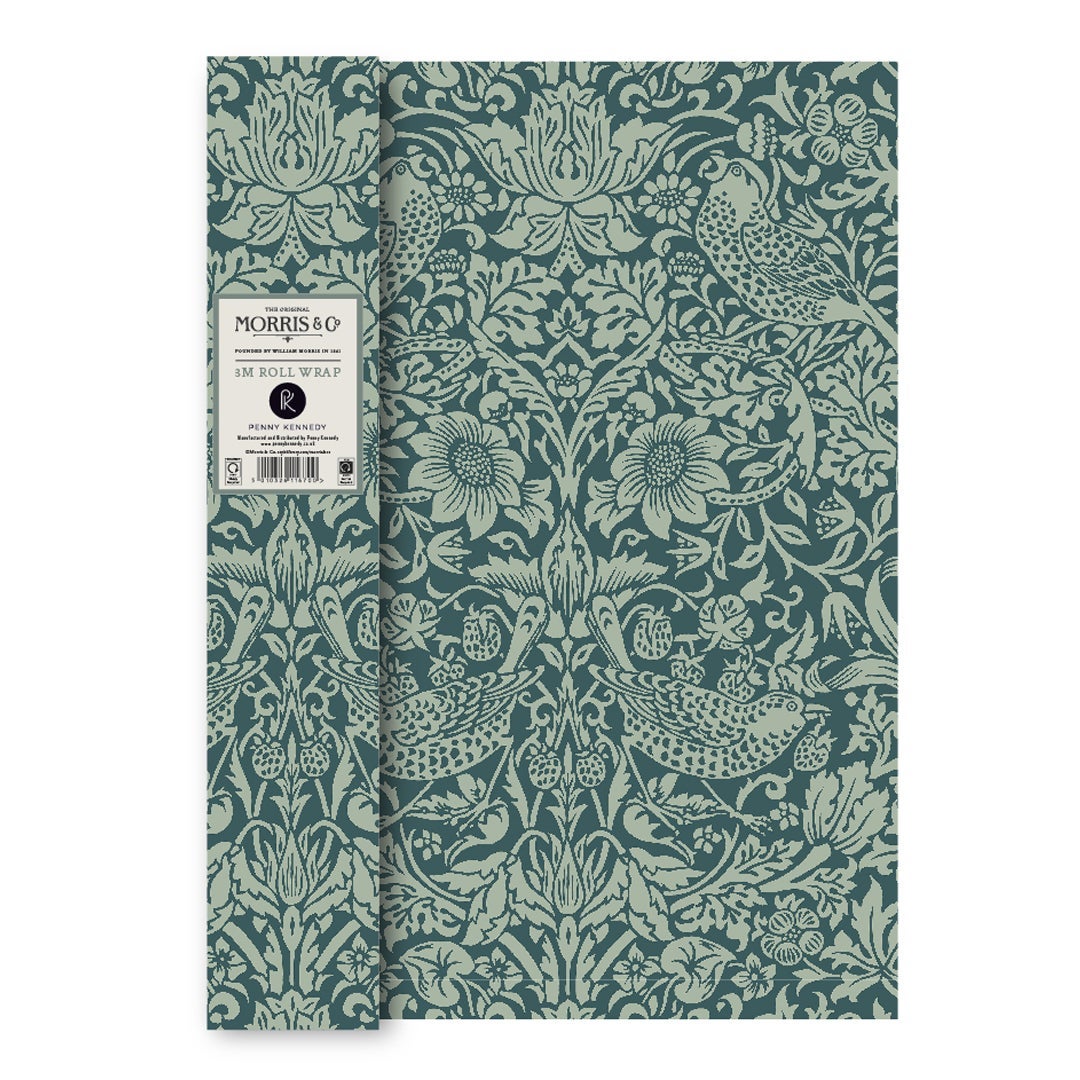 Gavepapir 3m Strawberry Thief Green