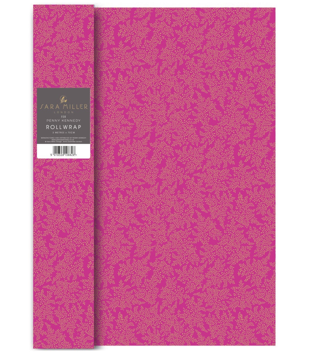 Gavepapir 3m Gold Leaves Pink