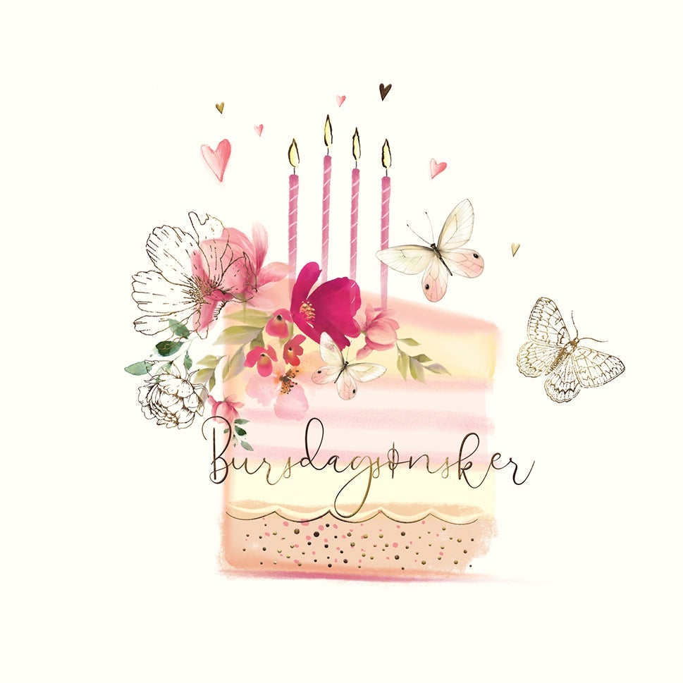 Kort Peony Kake med lys Bursdagsønsker