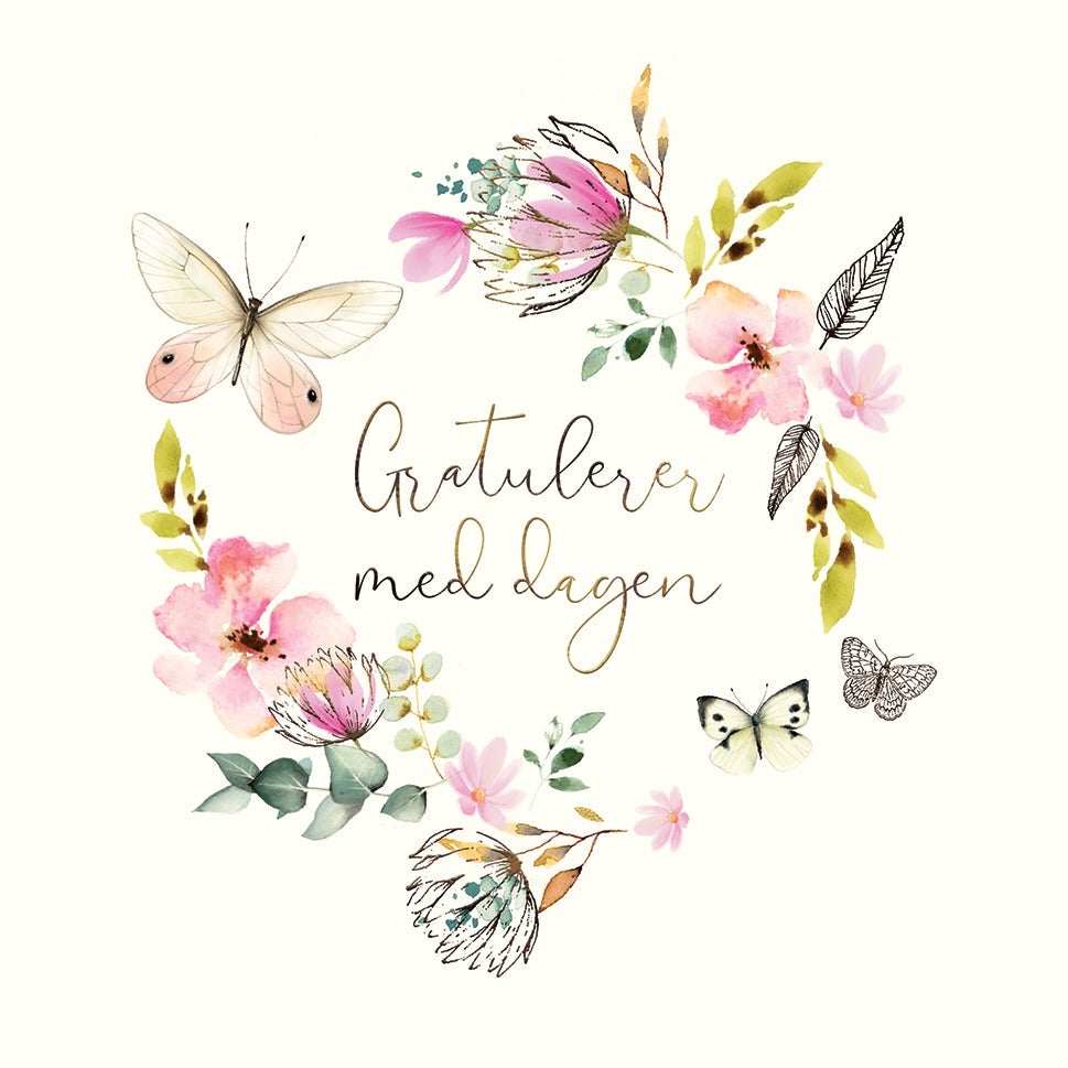 Kort Peony Rosa Blomsterkrans Gratulerer