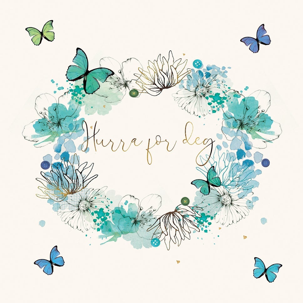 Kort Peony Krans Sommerfugler Hurra