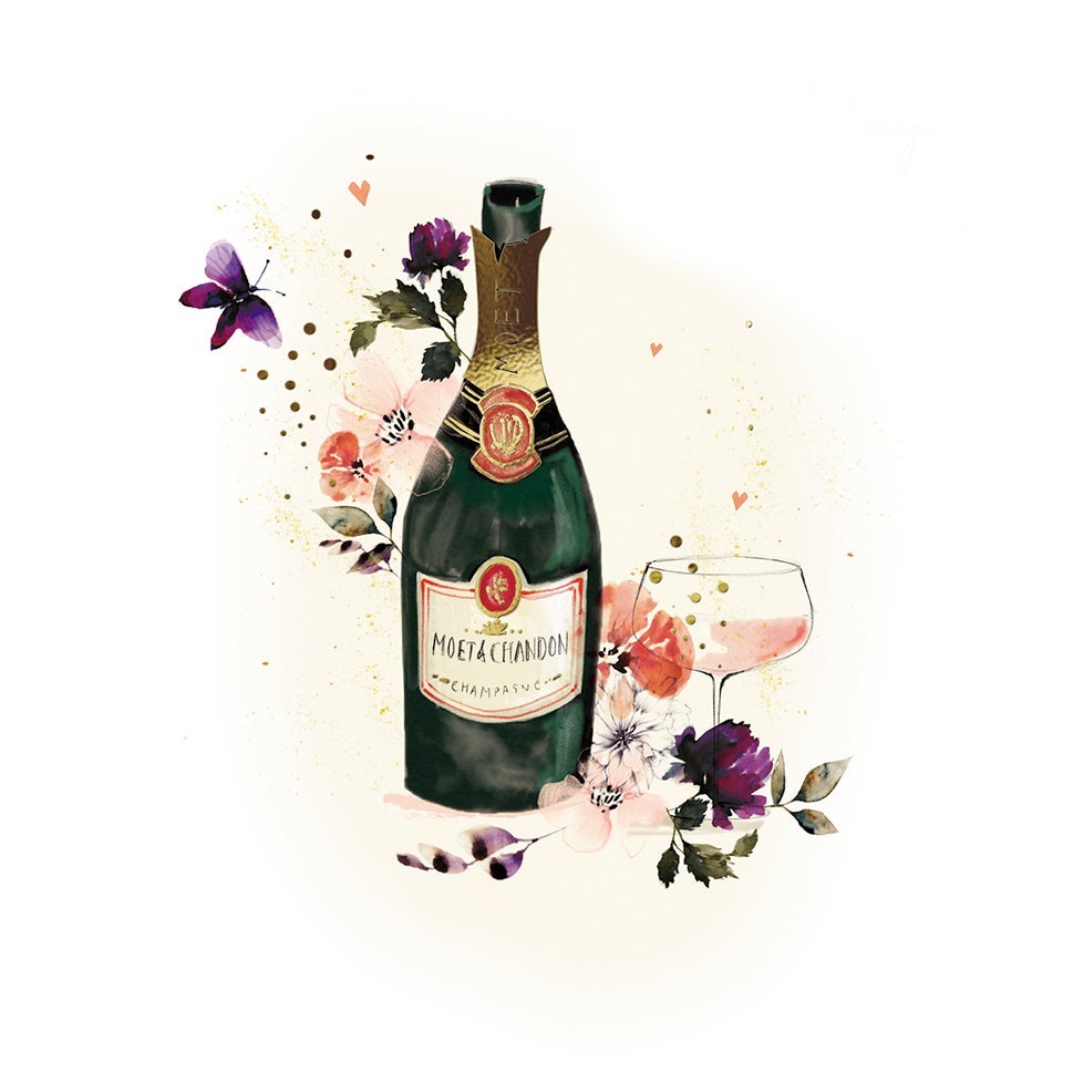 Kort Peony Bobler og glass