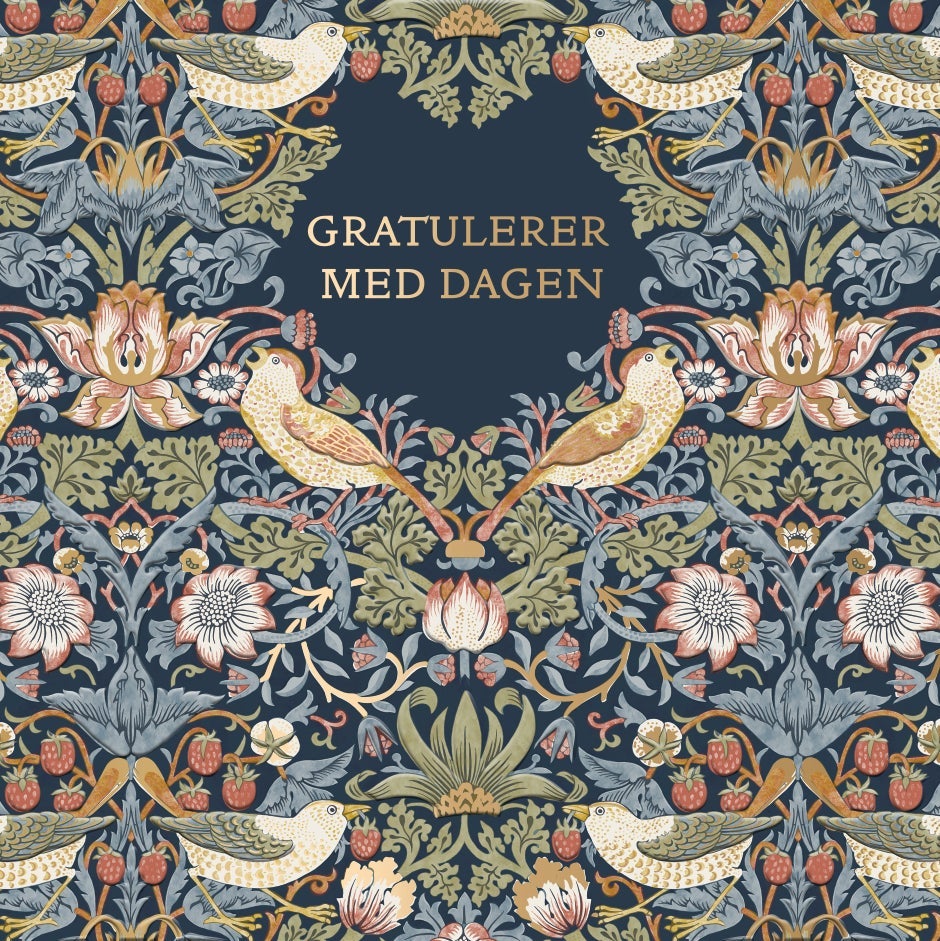 Kort Strawberry Thief Gratulerer m dagen