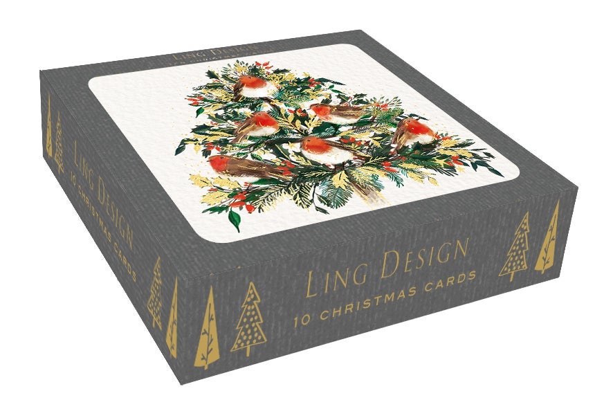 Julekort 10pk Yuletide Robins