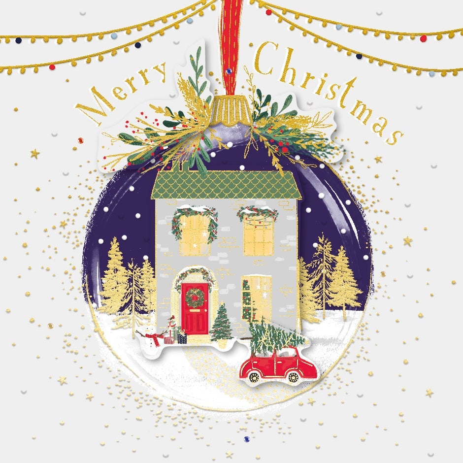 Julekort Julekule med Hus