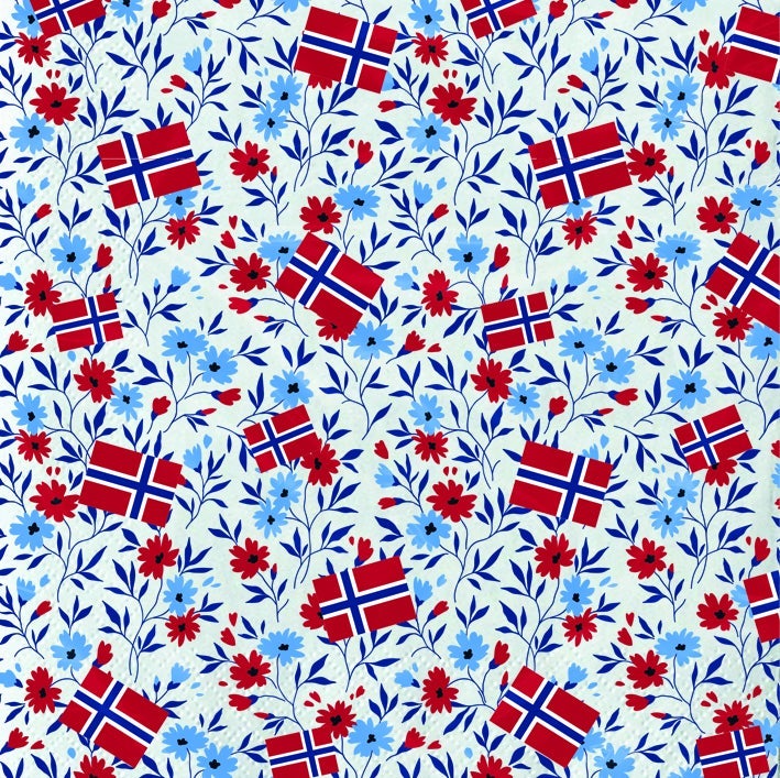 Serviett Blomst/Flagg Std