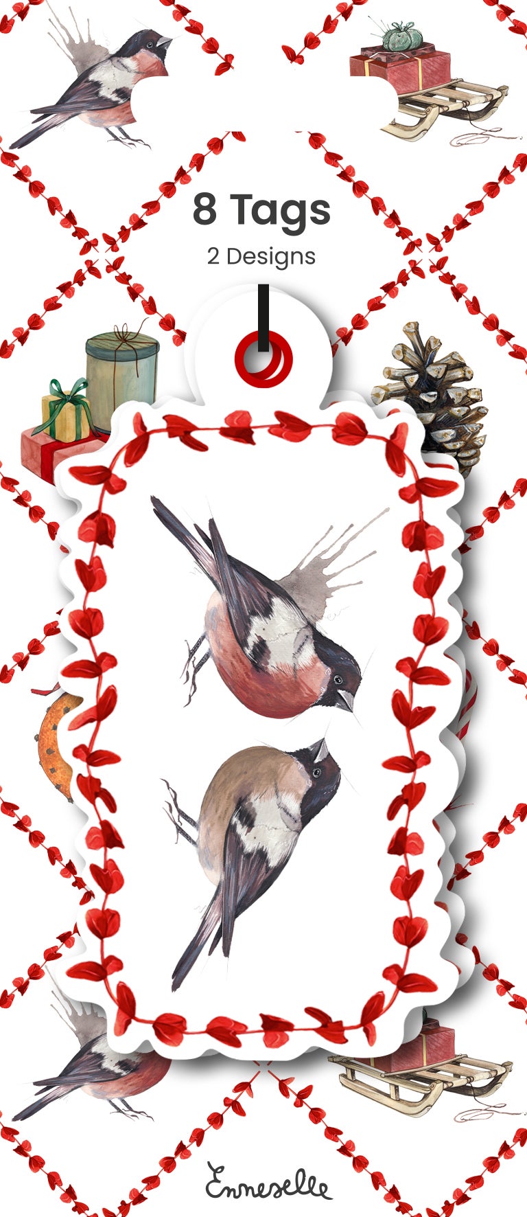 Merkelapp Jul Emmeselle fugl/kongle