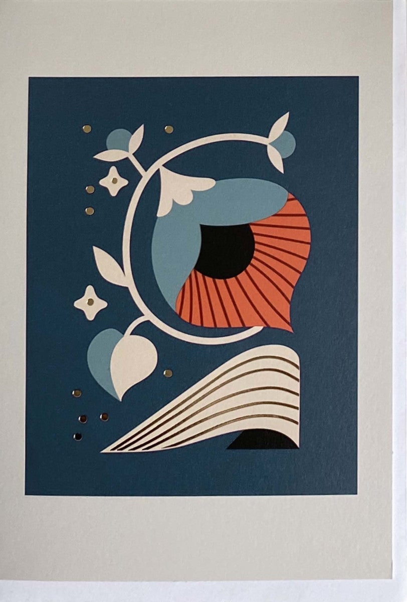 Kort Blomst orange på blå