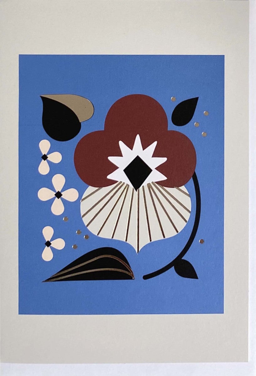 Kort Blomst Rød og sort på blå