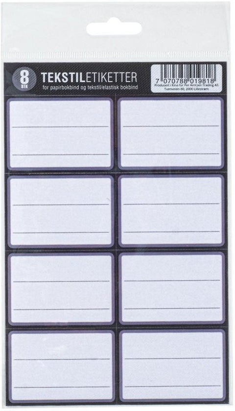 Tekstiletikett 8pk Grå