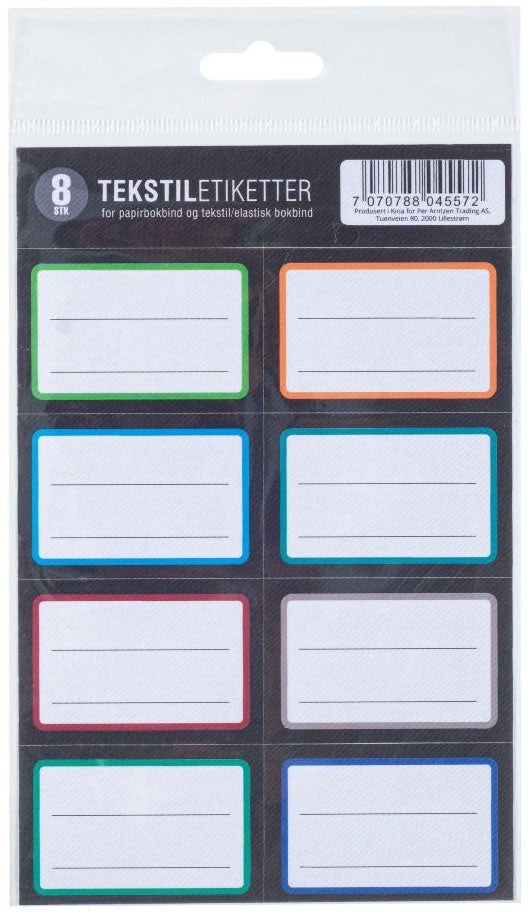 Tekstiletikett 8 pk Farget Rammer