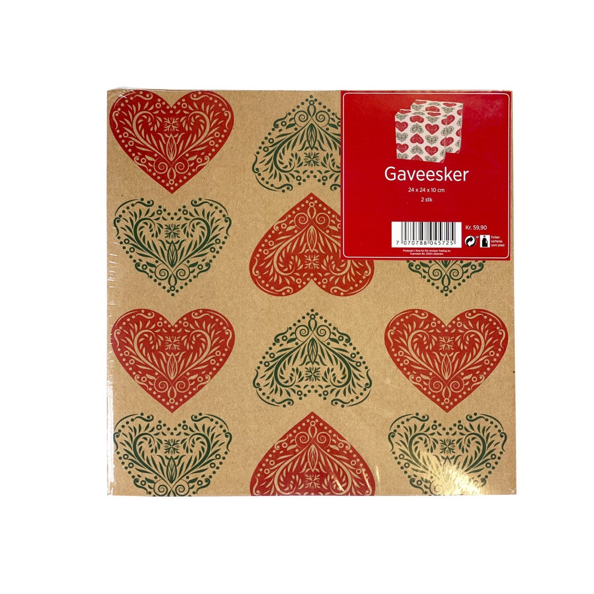 Gaveske m/lokk 2stk Hjerter