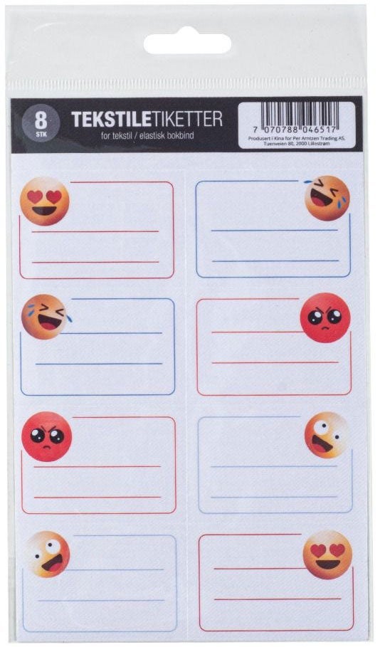 Tekstiletikett 8 pk Emoji2