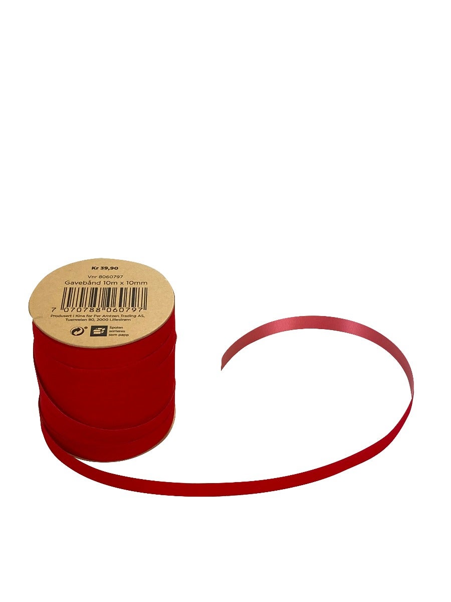 Gavebånd 10m x 10mm fløyel rød