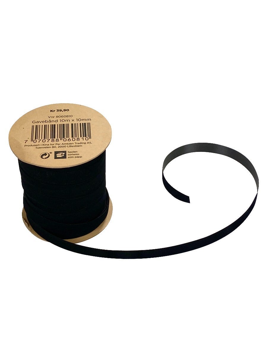 Gavebånd 10m x 10mm fløyel svart