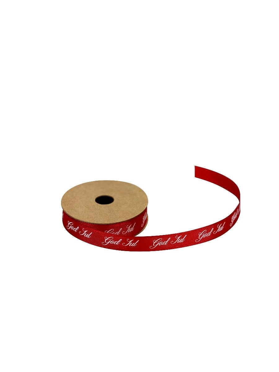Tekstilbånd 5m x 16mm God Jul rød
