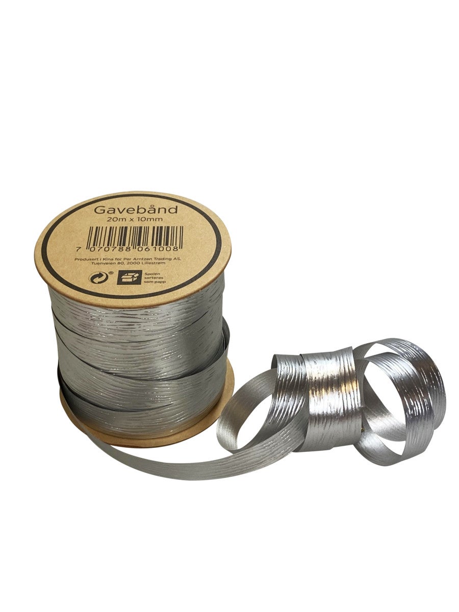Gavebånd 20m x 10mm sølv