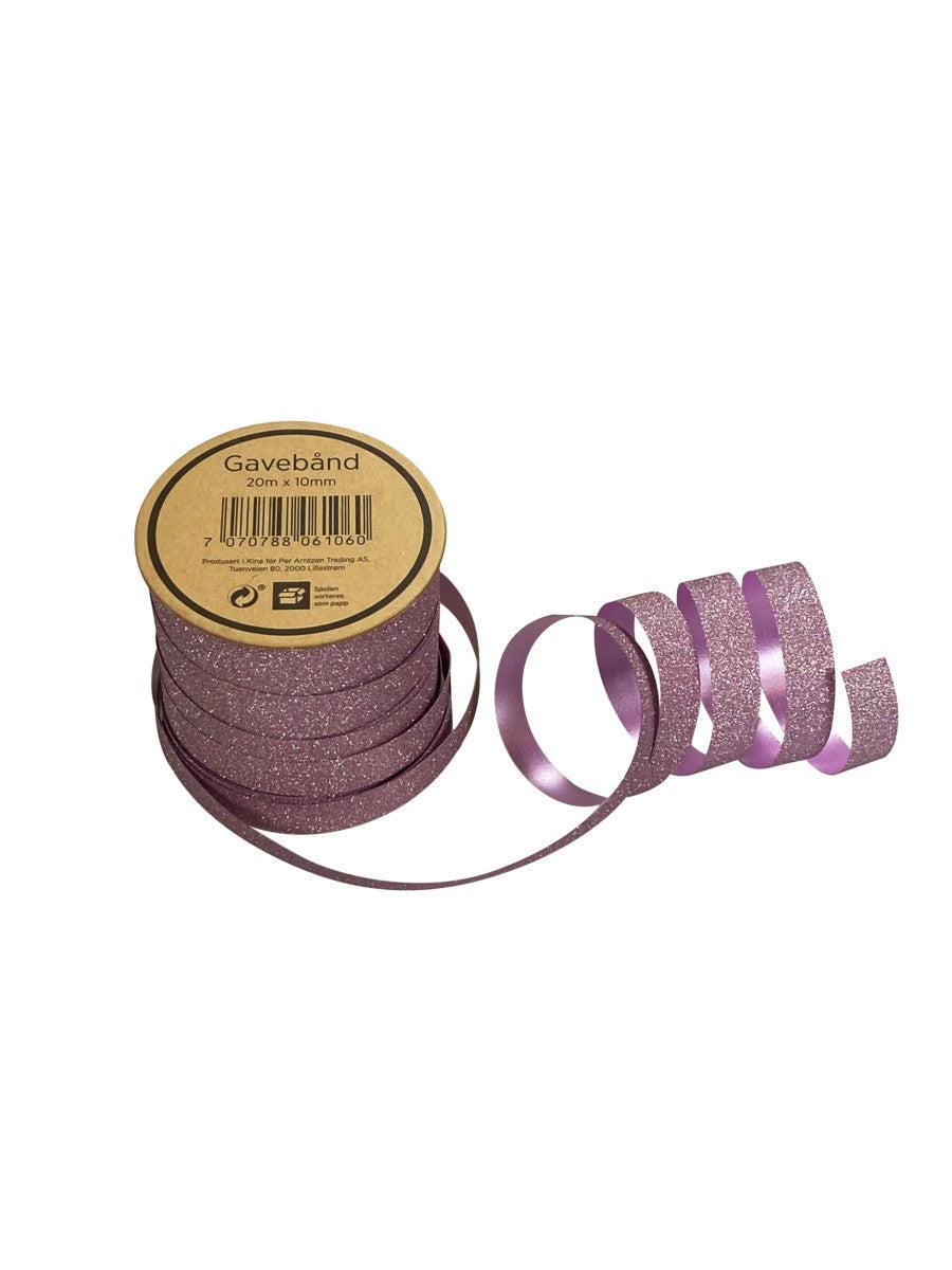 Gavebånd 20m x 10mm rosa glitter