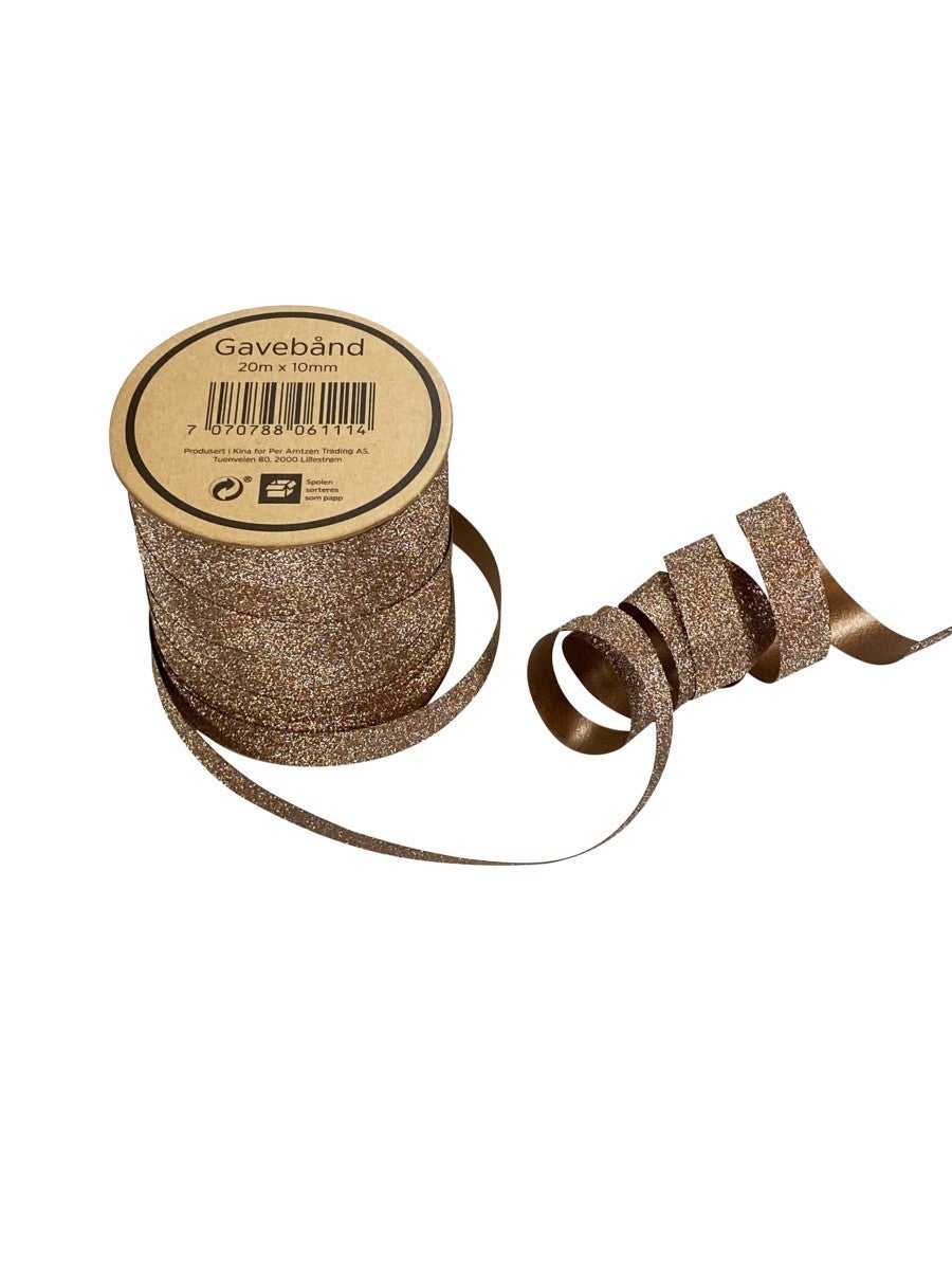 Gavebånd 20m x 10mm kobber glitter