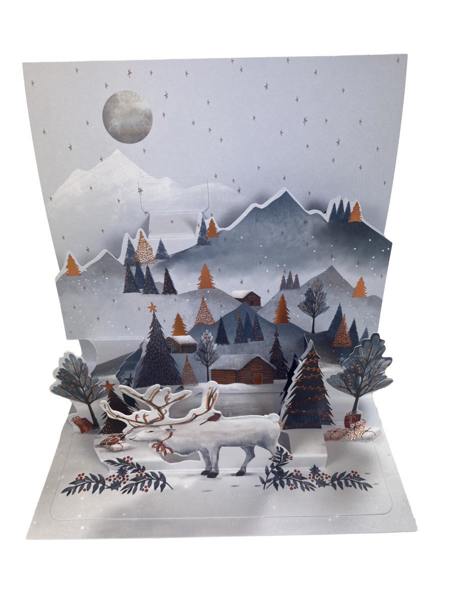 Julekort 3D pop up Reinsdyr scandi