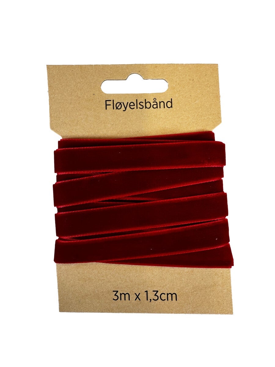 Fløyelsbånd julerød 3m