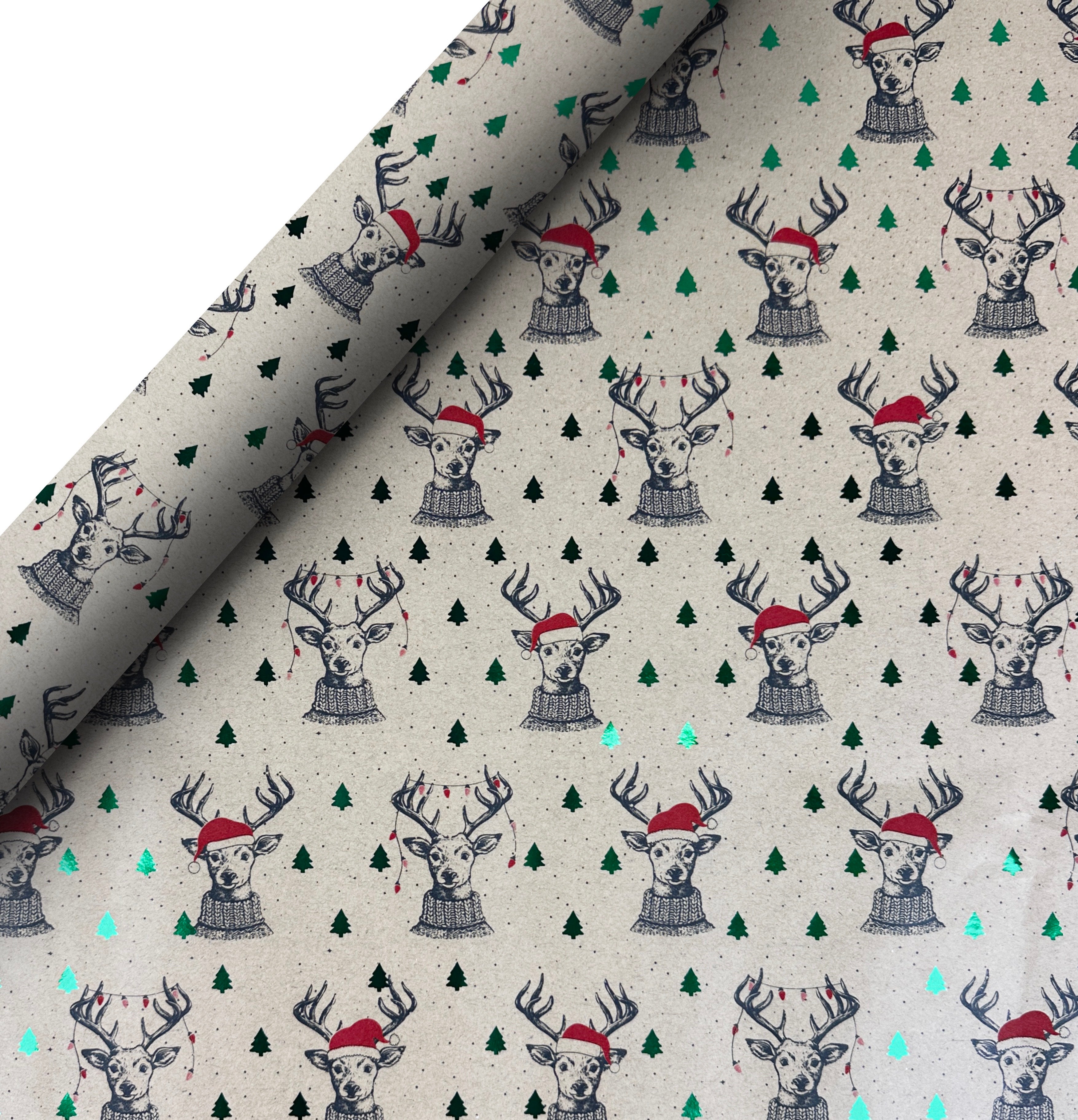 Gavepapir 2m x 70cm Reinsdyr m/lue Kraft