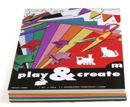 Tegnepapir A4 100 fargede ark 120g m/sjablonger