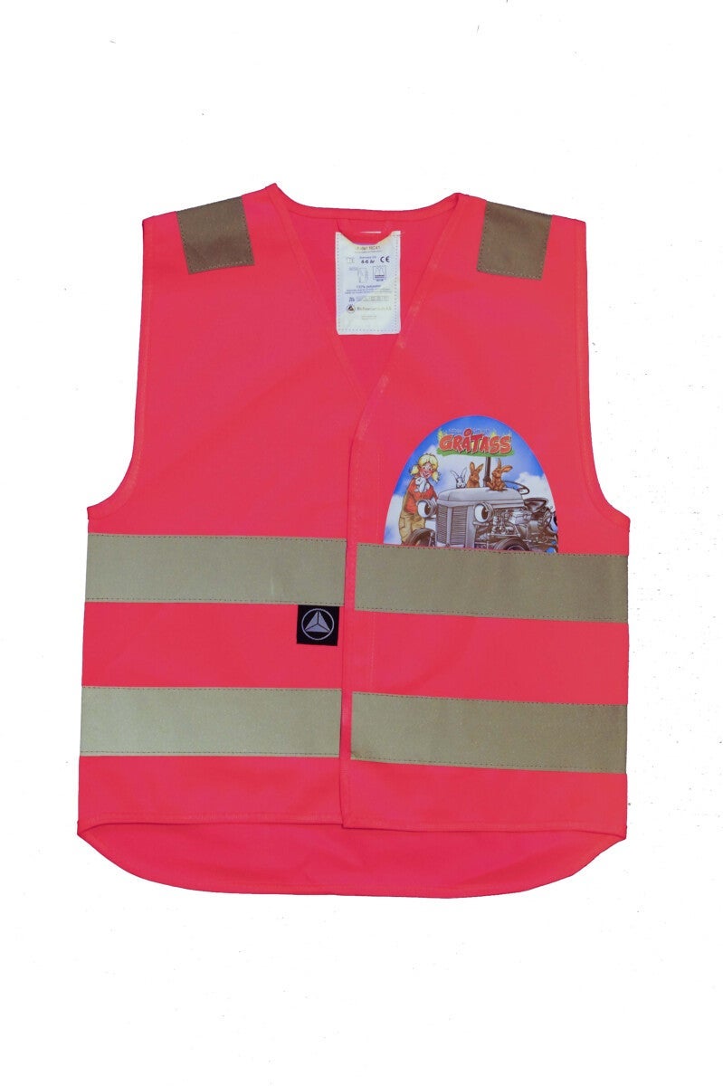 Refleksvest Gråtass rosa xs 4-6år