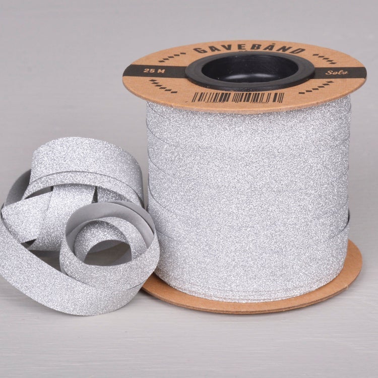 Gavebånd Sølv/Glitter 10mm X 25m