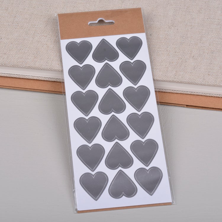 Klistremerker sølvhjerter 5 ark a 18 hjerter