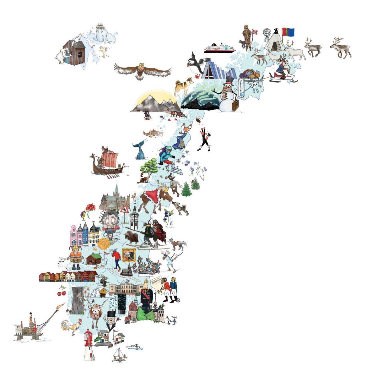 Kort 16x16cm Norgeskort