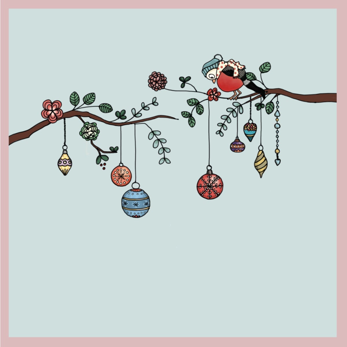 Julekort doble 15X15 cm, m/Konvolutt Gren