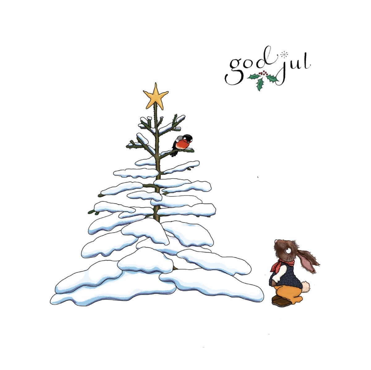 Julekort doble 15X15 cm, m/Konvolutt Dompap