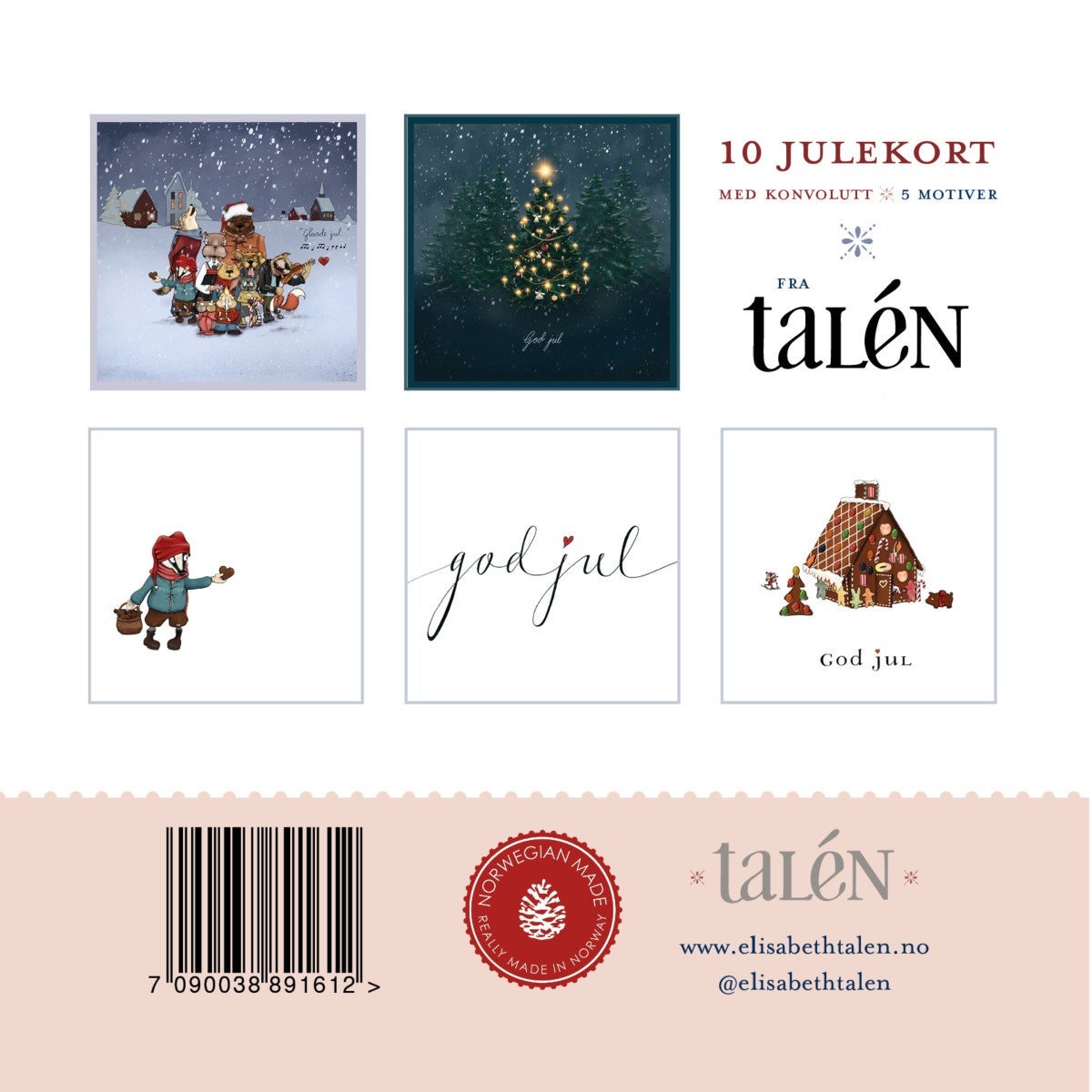 Kort Talén 15x15cm 10pk Jul