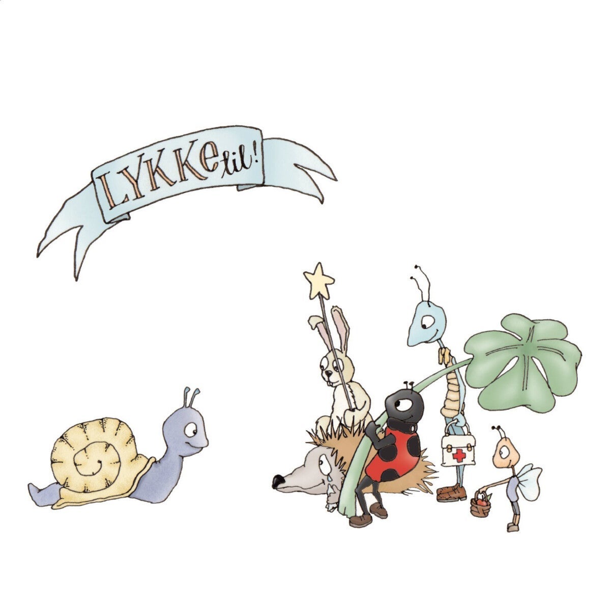 Dobbelt kort, 15x15 cm, m/konvolutt Lykke til